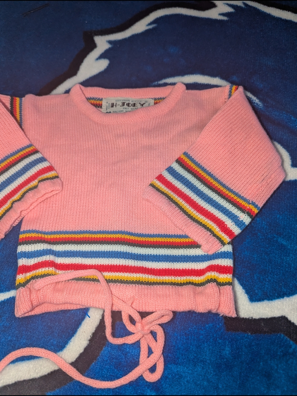H-Joey Pink Knit Kids Sweater with Rainbow Stripe Accents